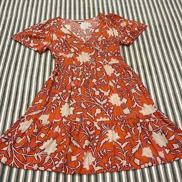 Knox Rose Women’s Orange Floral Vneck Flowy Dress Size S - Picture 3 of 8